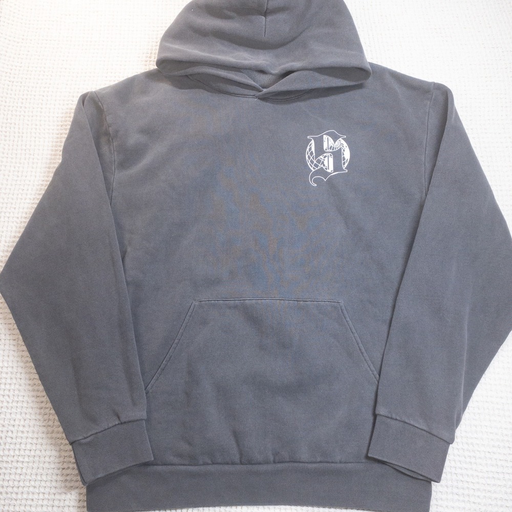 Hidden NY Logo Hoodie Mens Charcoal Black Heavyweight Cotton Sweatshirt Large